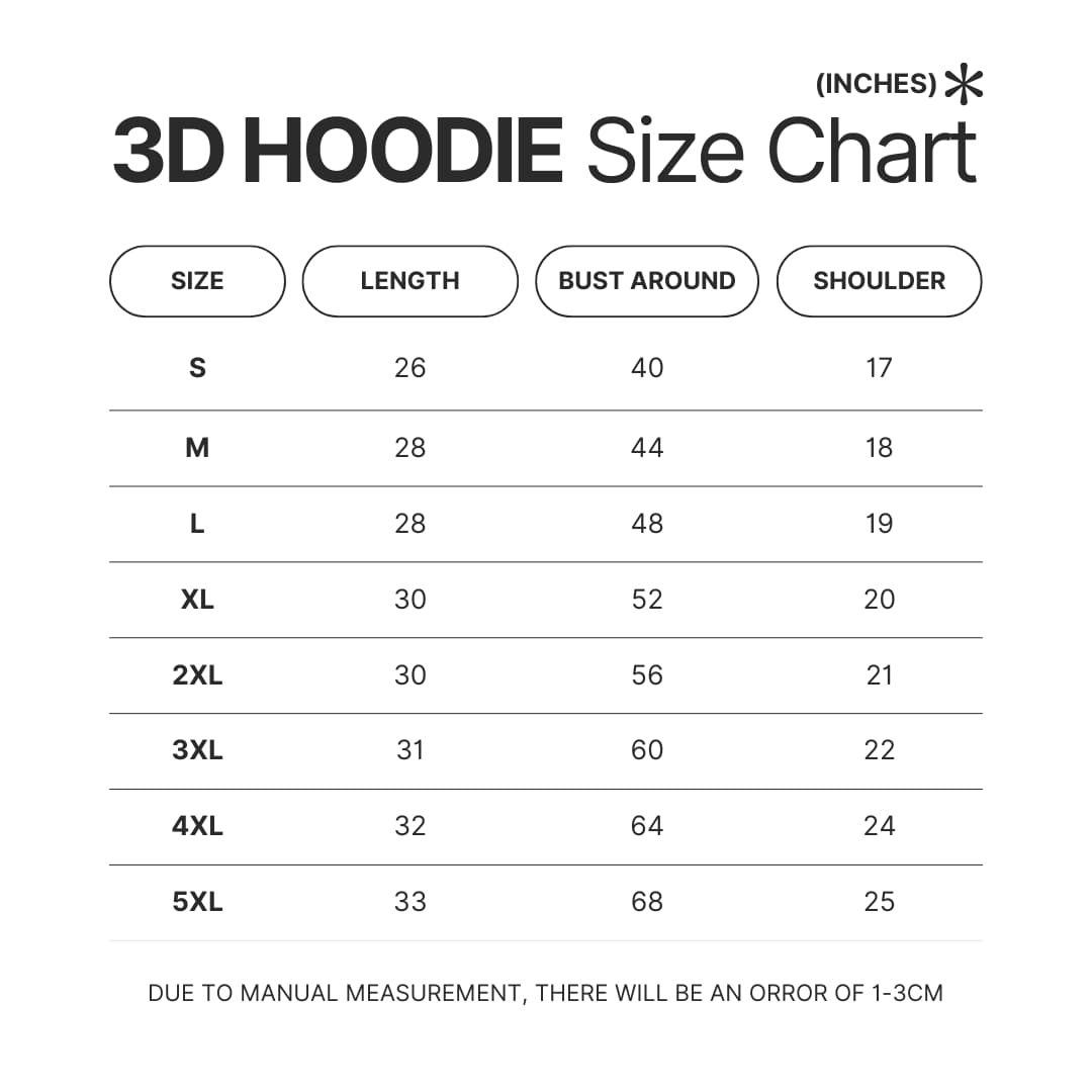3D Hoodie Size Chart - Avatar The Last Airbender Store