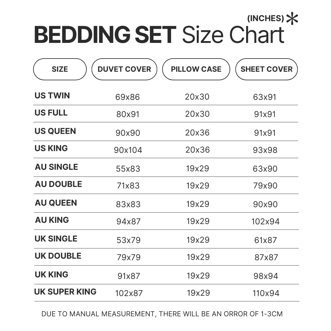 Bedding Set Size Chart - Avatar The Last Airbender Store